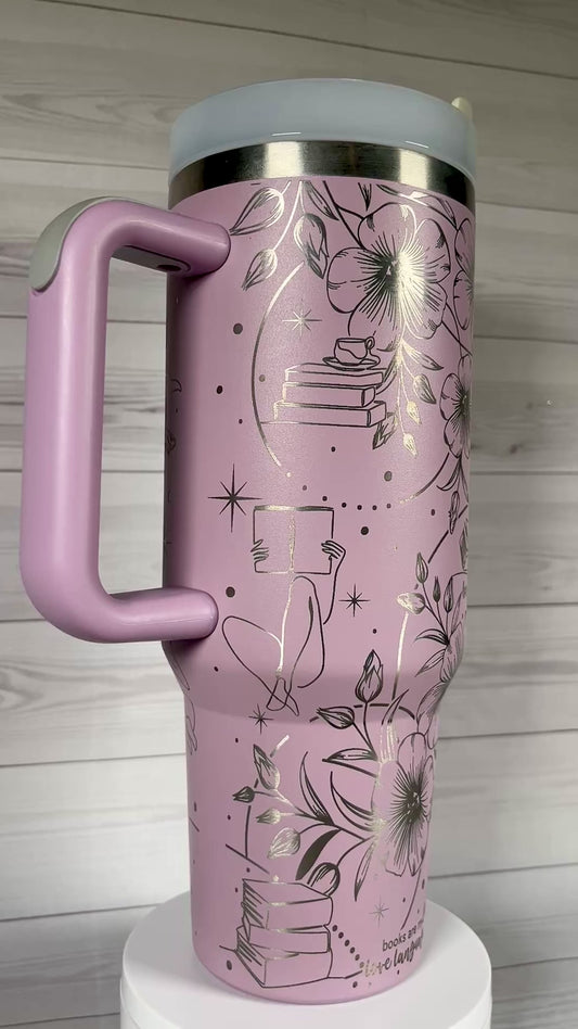 Floral books 40 oz tumbler